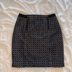 Pencil Skirt with Patterned Weave and Decorative Zippers